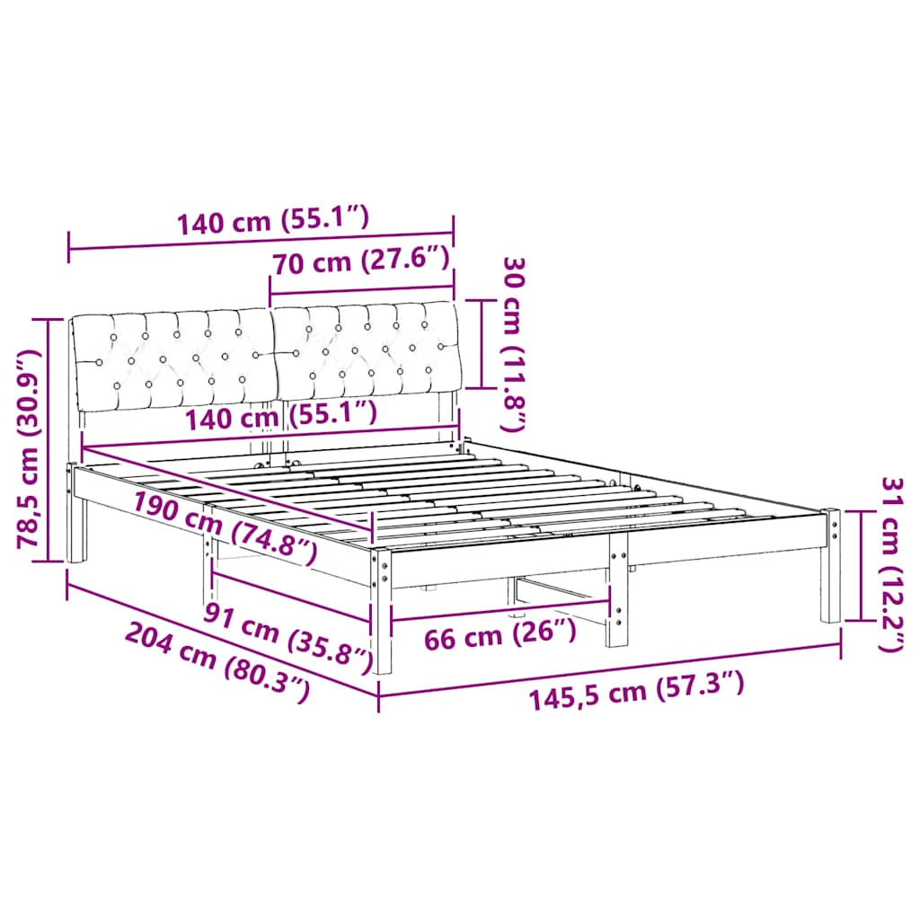 Bedframe Bruin en donkergrijs 140 x 190 cm Massief grenenhout is nu te koop bij PeponiXL, paradijselijk wonen!
