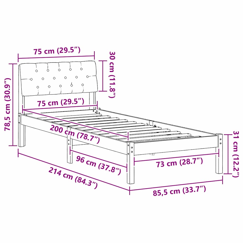 Bedframe Bruin en lichtgrijs 75 x 190 cm Massief grenenhout is nu te koop bij PeponiXL, paradijselijk wonen!