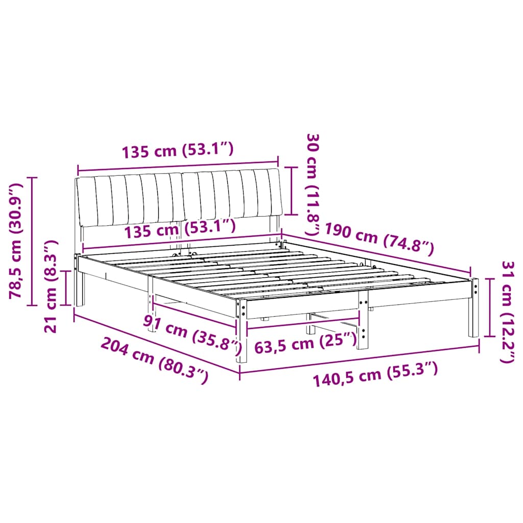 Bedframe Bruin en taupe 135 x 190 cm Massief grenenhout is nu te koop bij PeponiXL, paradijselijk wonen!
