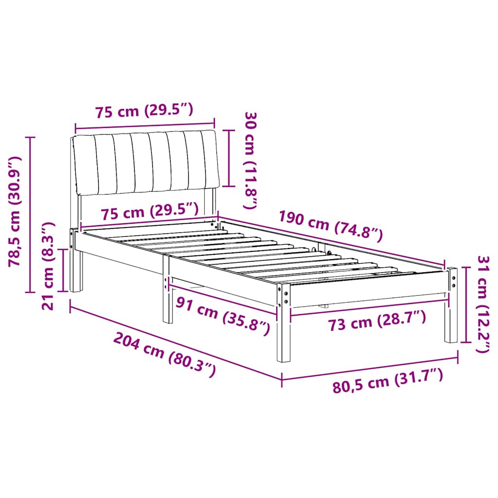 Bedframe Bruin en zwart 75 x 190 cm Massief grenenhout is nu te koop bij PeponiXL, paradijselijk wonen!