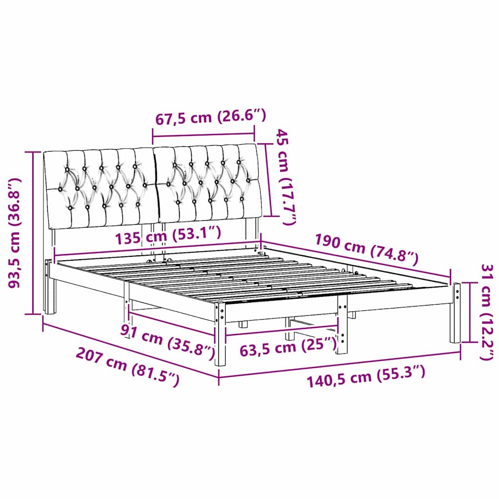 Bedframe met Gevoerd Hoofdgedeelte Bruin 135 x 190 cm is nu te koop bij PeponiXL, paradijselijk wonen!
