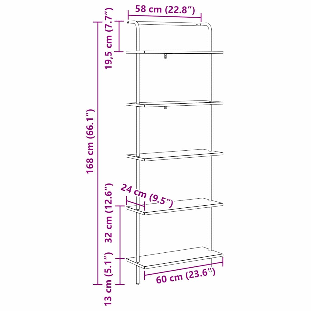 Boekenkast Grijs Sonoma 60 x 24 x 168 cm Bewerkt hout is nu te koop bij PeponiXL, paradijselijk wonen!