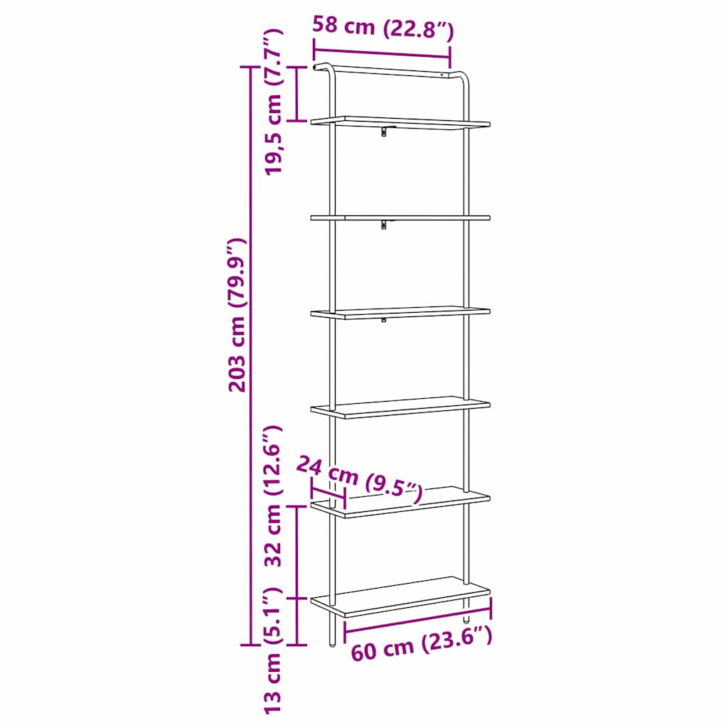 Boekenkast Grijs Sonoma 60 x 24 x 203 cm Bewerkt hout is nu te koop bij PeponiXL, paradijselijk wonen!