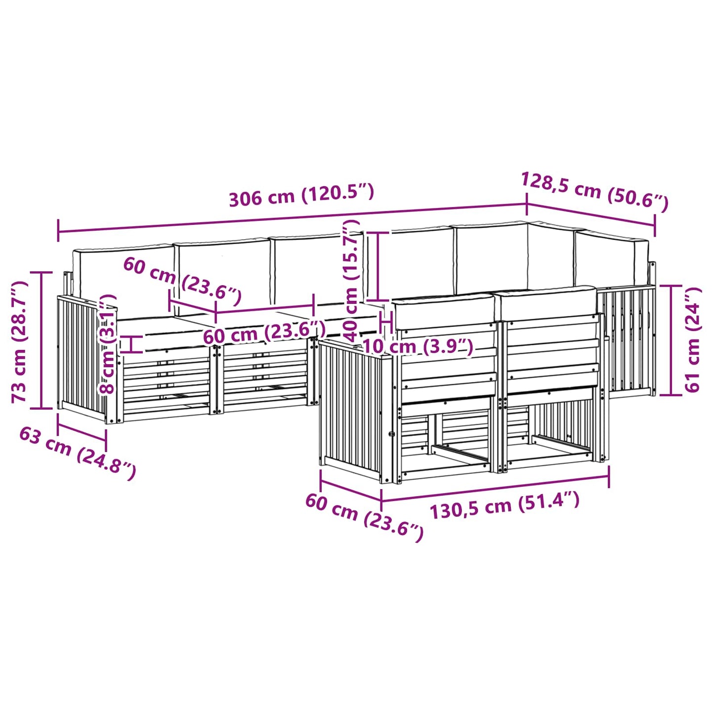 Buiten bankenset 8 pcs Wit en antracietkleurig