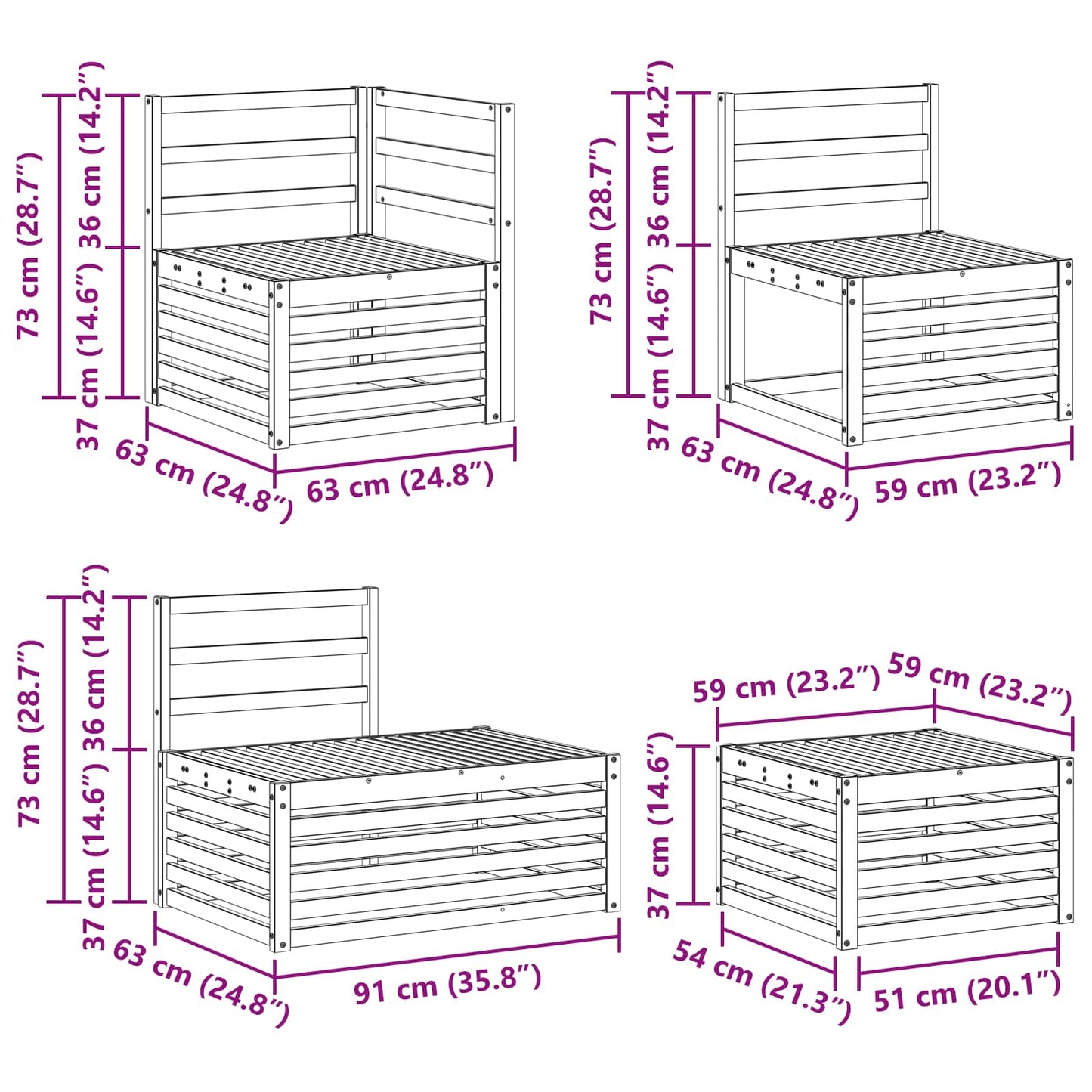Sofa-Sets 6 Stuk 59 x 59 x 37 cm