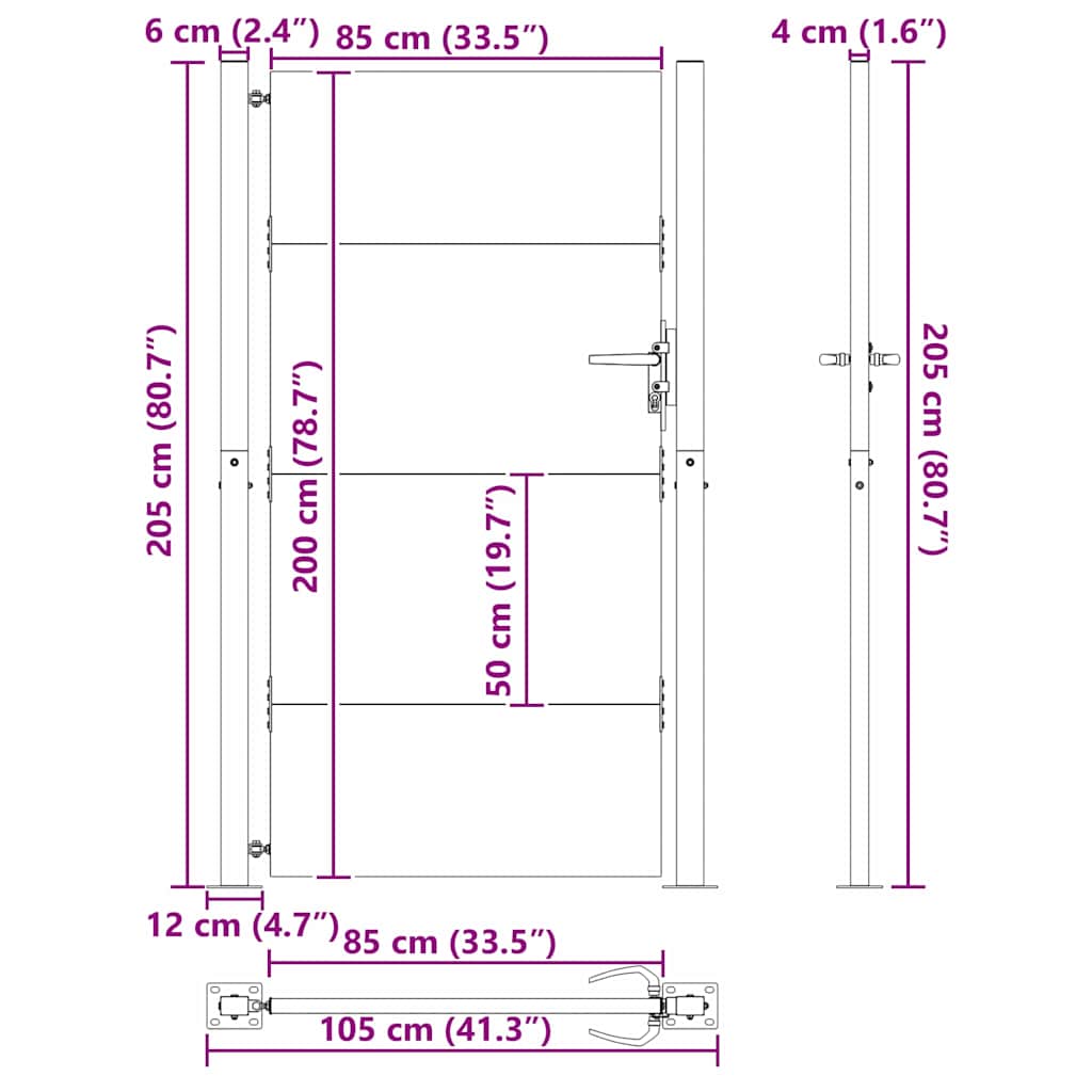 Tuinpoort met slot Zwart 105 x 205 cm Gepoedercoat staal is nu te koop bij PeponiXL, paradijselijk wonen!