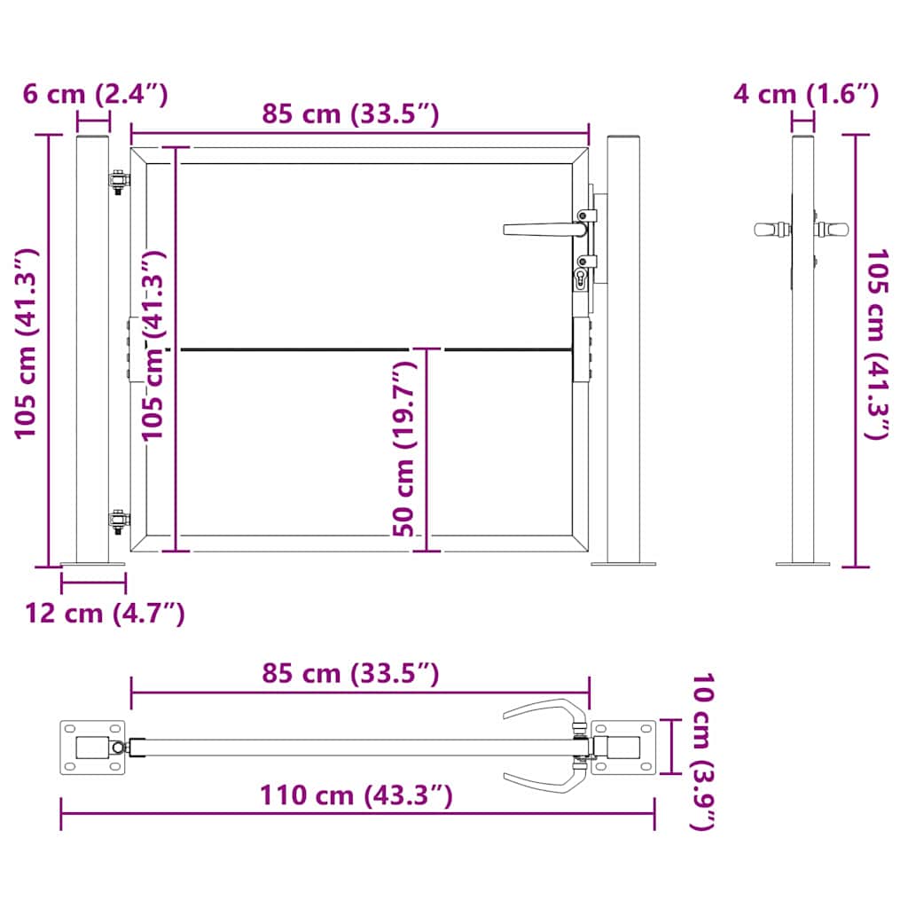 Tuinpoort met slot Zwart 110 x 105 cm Gepoedercoat staal is nu te koop bij PeponiXL, paradijselijk wonen!