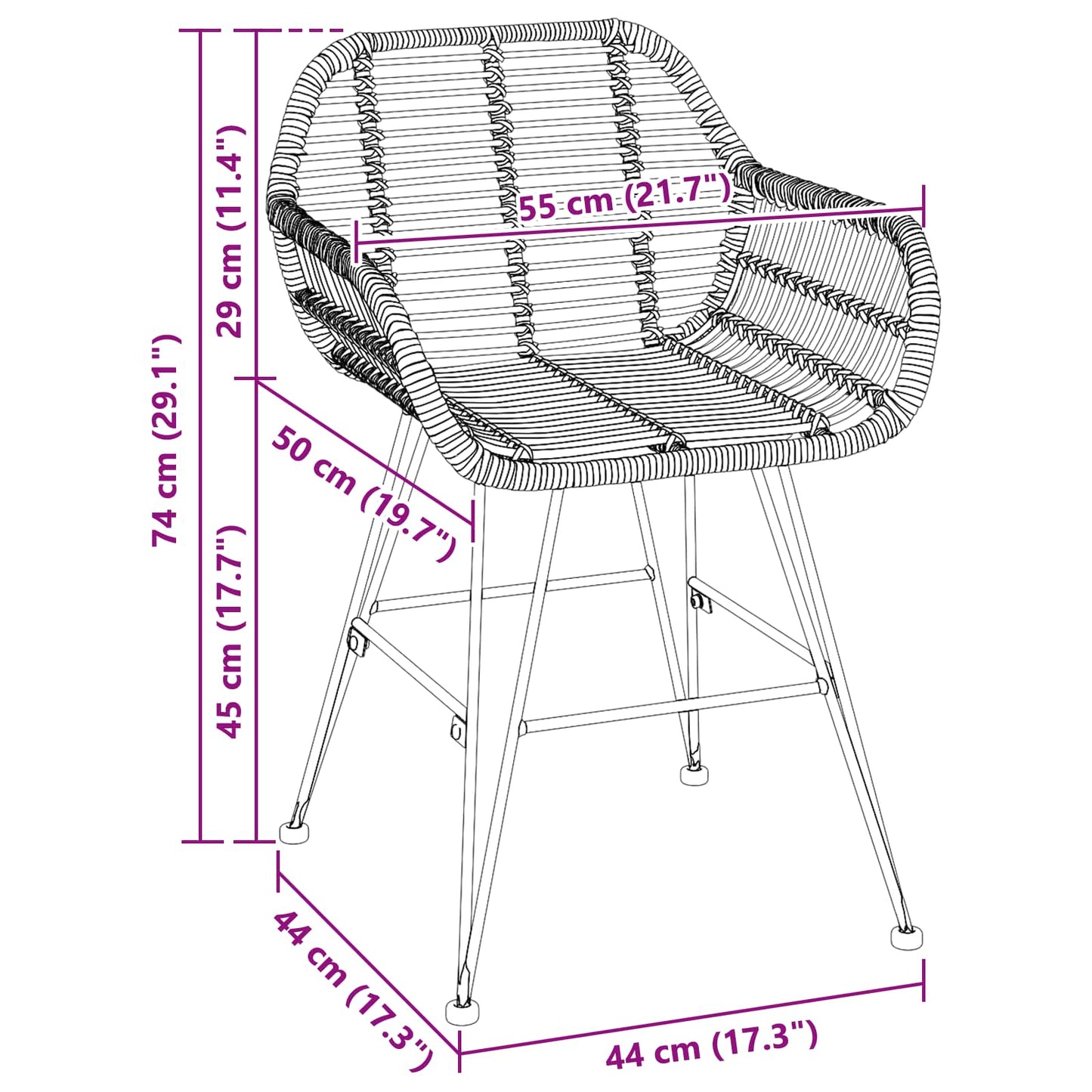 Eetkamerstoel 2 pcs Naturel 55 x 50 x 74 cm Riet en IJzer is nu te koop bij PeponiXL, paradijselijk wonen!