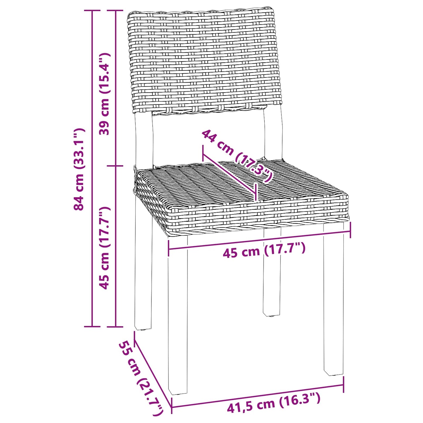Eetkamerstoel 2 pcs Kubu grijs 46 x 55 x 84 cm Kubu Rattan is nu te koop bij PeponiXL, paradijselijk wonen!