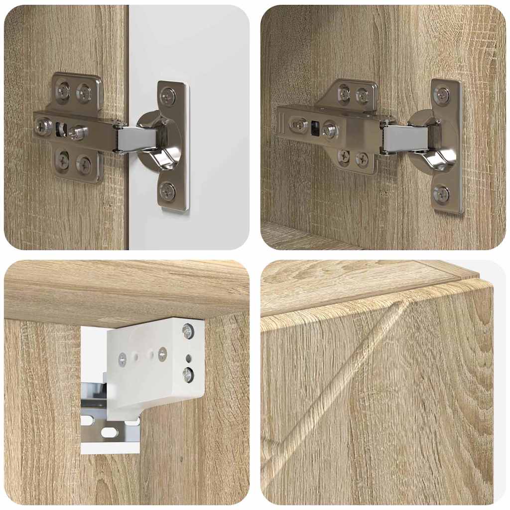 Badkamermeubelset 5 pcs Sonoma Eiken Bewerkt hout & Metaal is nu te koop bij PeponiXL, paradijselijk wonen!