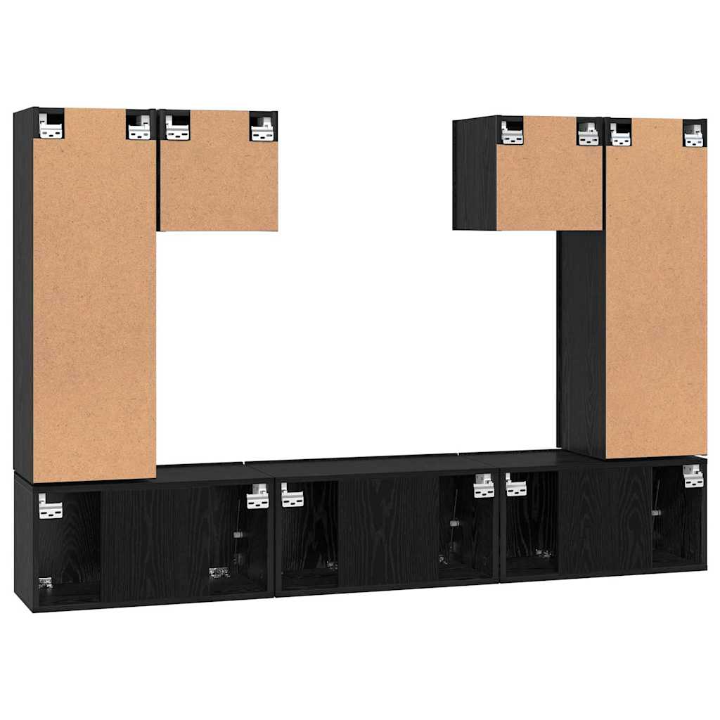 Tv-meubelset Wandgemonteerd 7 pcs Zwart Eiken Bewerkt hout is nu te koop bij PeponiXL, paradijselijk wonen!