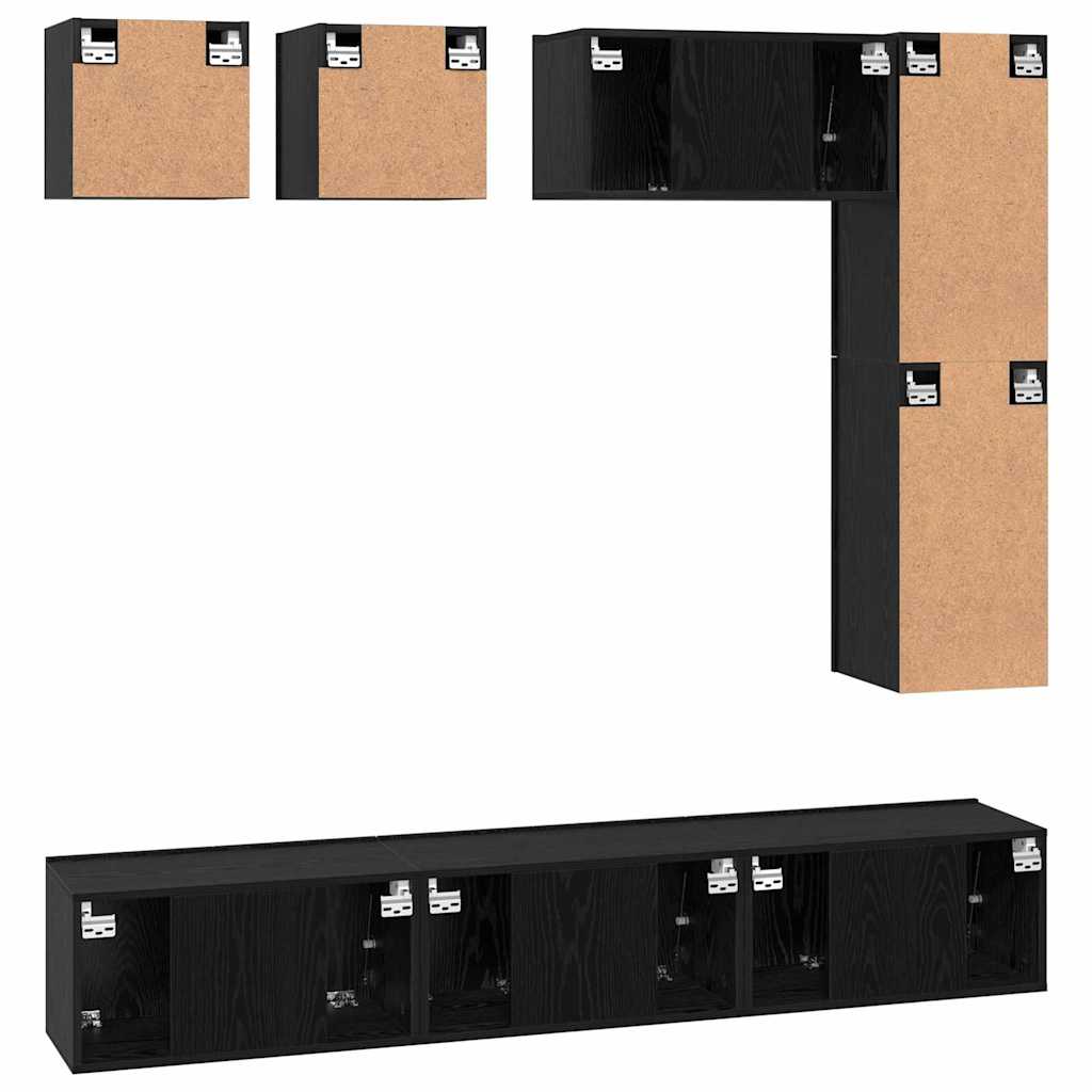 Tv-meubelset Wandgemonteerd 8 pcs Zwart Eiken Bewerkt hout is nu te koop bij PeponiXL, paradijselijk wonen!