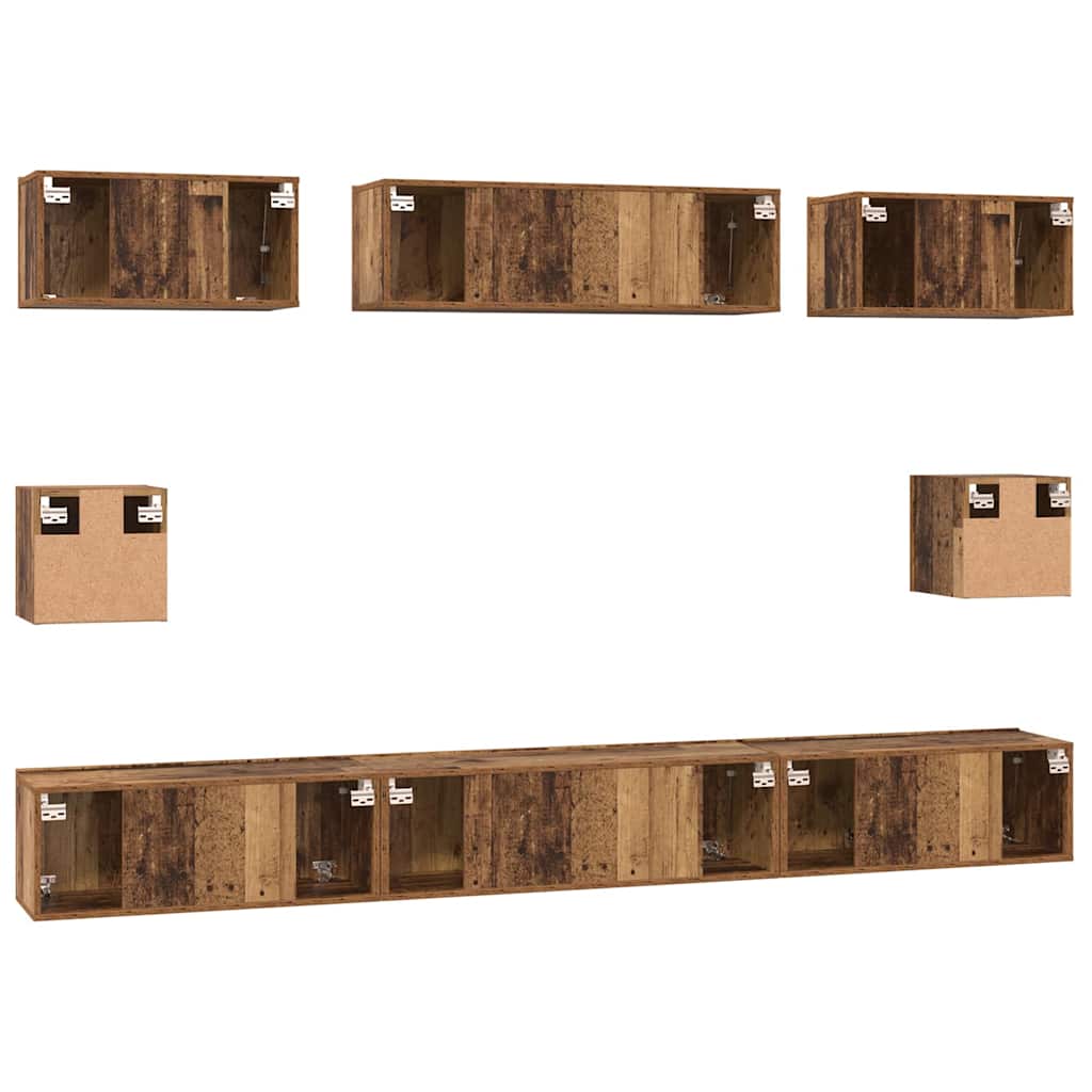 Tv-meubelset Wandgemonteerd 8 pcs Oud Hout Bewerkt hout is nu te koop bij PeponiXL, paradijselijk wonen!