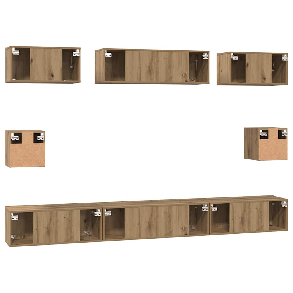Tv-meubelset Wandgemonteerd 8 pcs Artisan Eiken Bewerkt hout is nu te koop bij PeponiXL, paradijselijk wonen!