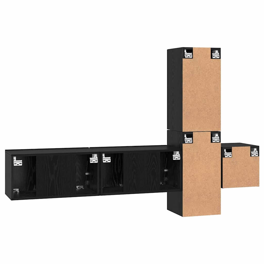 Tv-meubelset Wandgemonteerd 5 pcs Zwart Eiken Bewerkt hout is nu te koop bij PeponiXL, paradijselijk wonen!