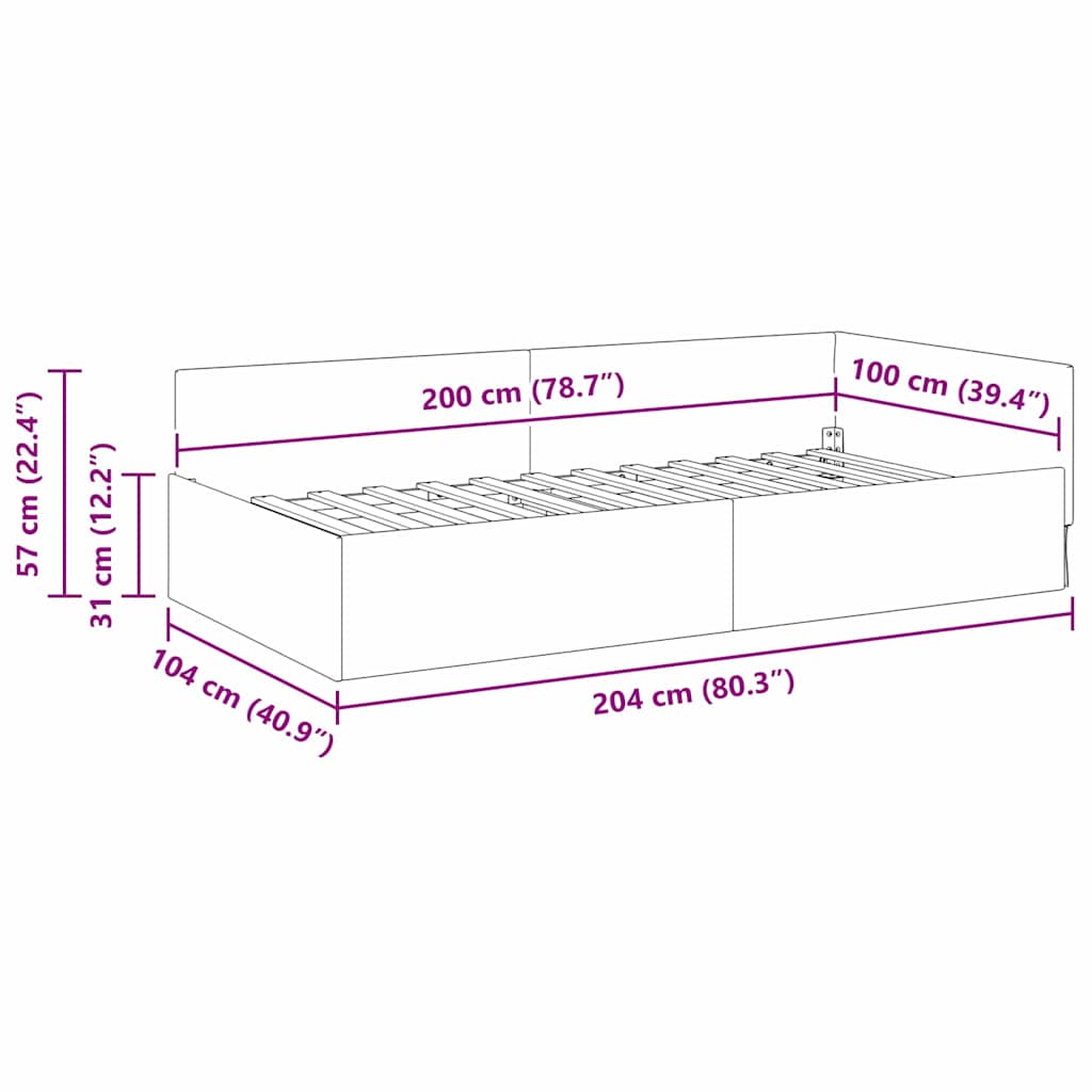 Hoekbedframe met hoofdeinde Lichtgrijs 100 cm x 200 cm Fluweel