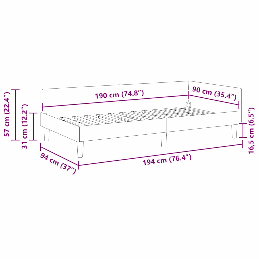 Hoekbedframe Donkergrijs 90 cm x 190 cm VelvetenPlywood is nu te koop bij PeponiXL, paradijselijk wonen!