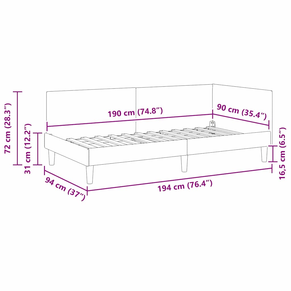 Hoekbedframe Lichtgrijs 90 cm x 190 cm Stof en multiplex is nu te koop bij PeponiXL, paradijselijk wonen!