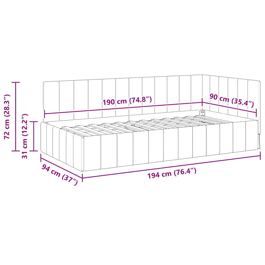 Hoekbedframe met hoofdeinde Crème 90 cm x 190 cm Fluweel