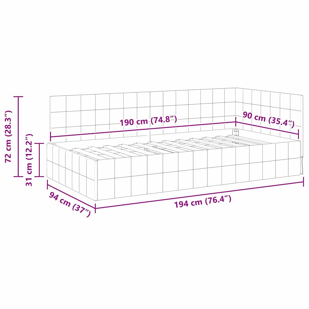 Hoekbedframe met hoofdeinde Turquoise 90 cm x 190 cm Fluweel is nu te koop bij PeponiXL, paradijselijk wonen!
