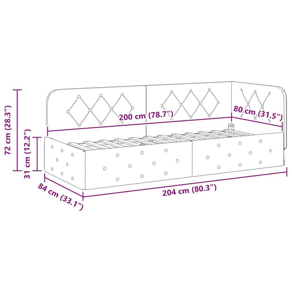 Hoekbedframe Zwart 80 x 200 cm Fluweel is nu te koop bij PeponiXL, paradijselijk wonen!