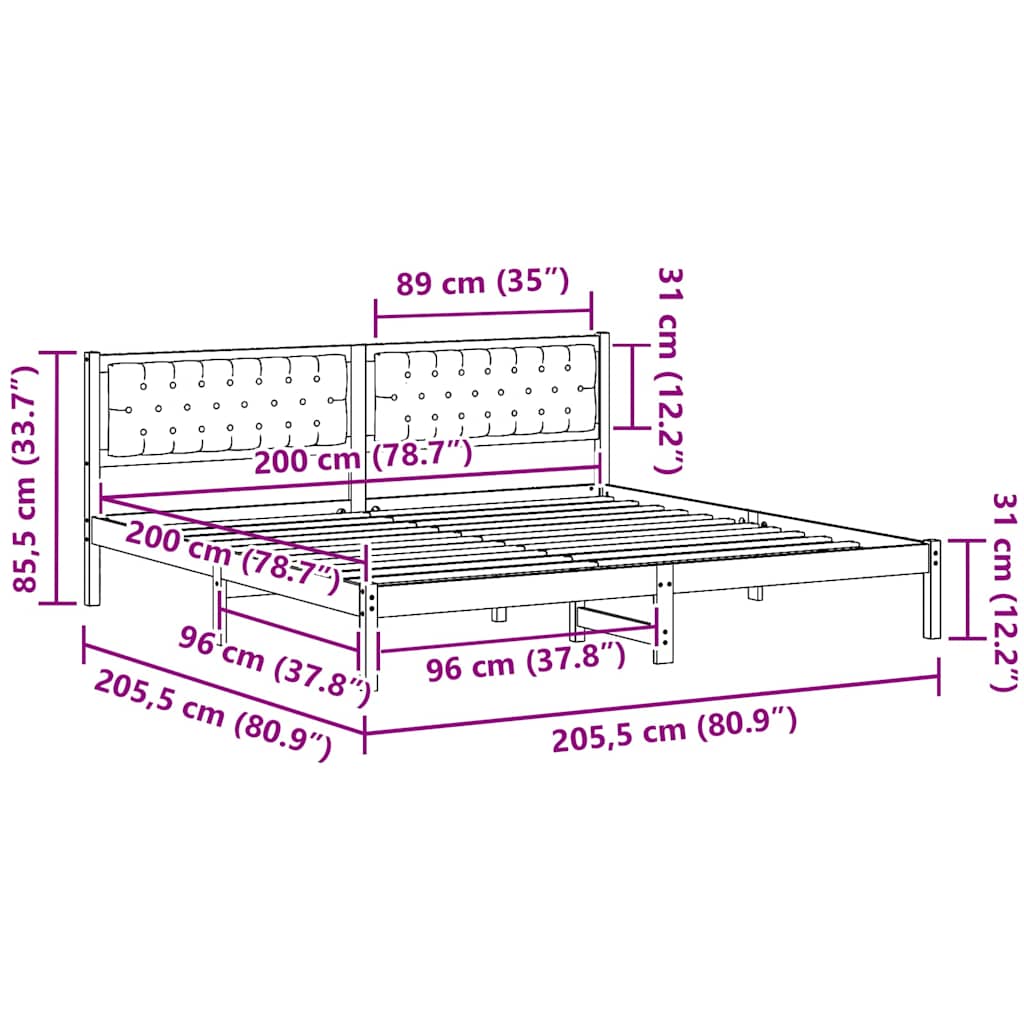 Bedframe met hoofdeinde Zwart 200 x 200 cm Massief grenenhout is nu te koop bij PeponiXL, paradijselijk wonen!