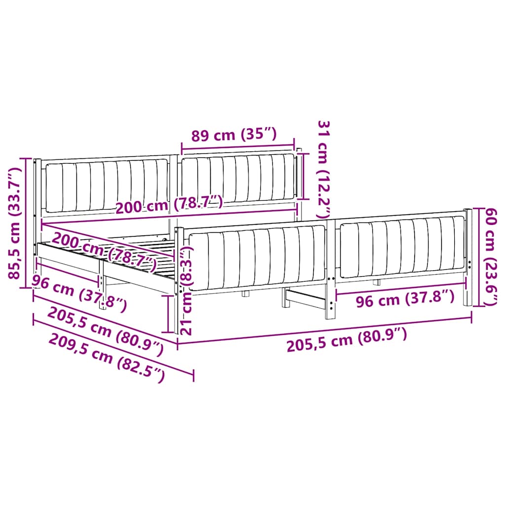 Bedframe Wit en lichtgrijs 200 x 200 cm Massief grenenhout is nu te koop bij PeponiXL, paradijselijk wonen!
