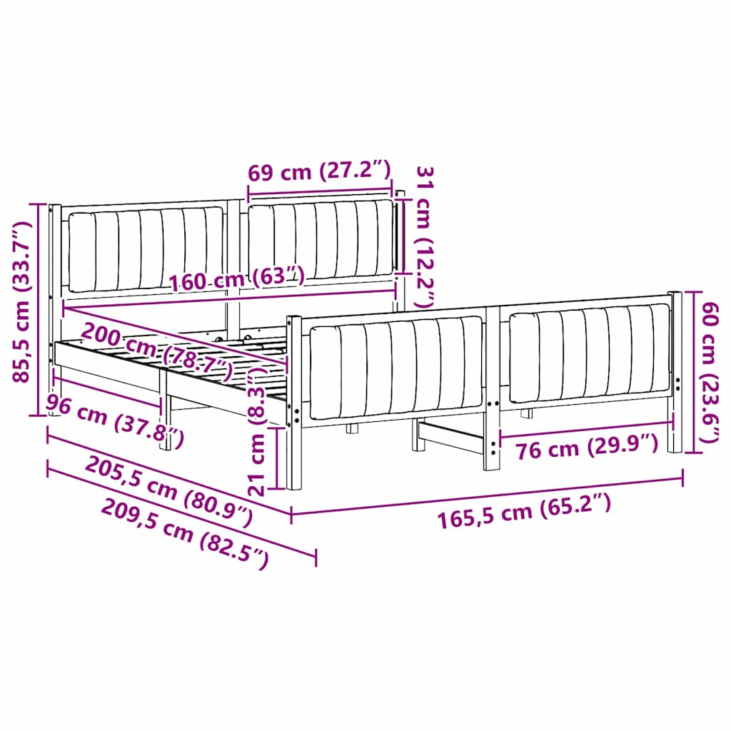 Bedframe Wit en lichtgrijs 160 x 200 cm Massief grenenhout is nu te koop bij PeponiXL, paradijselijk wonen!