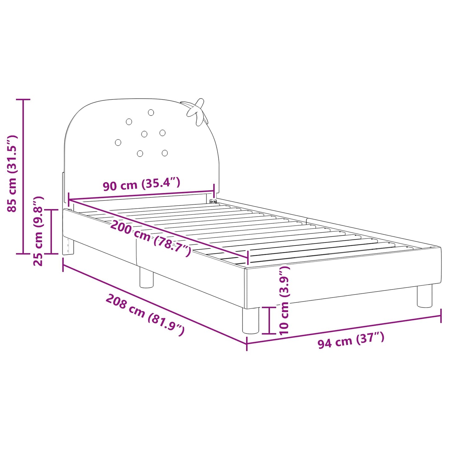 Bedframe voor kinderen met hoofdbord Roze 90 x 200 cm Fluweel is nu te koop bij PeponiXL, paradijselijk wonen!