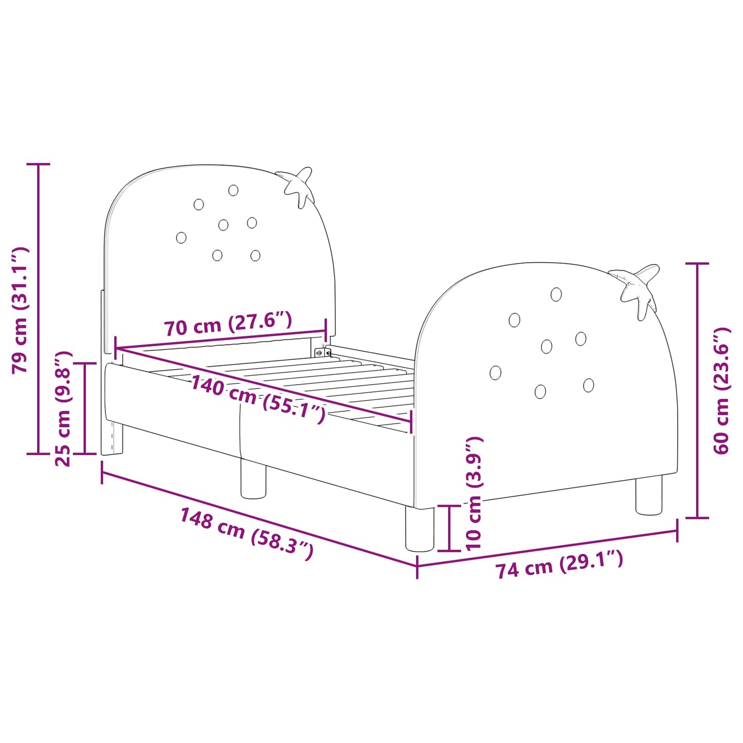 Peuterbedframe met hoofdbord Roze 70 x 140 cm Fluweel is nu te koop bij PeponiXL, paradijselijk wonen!