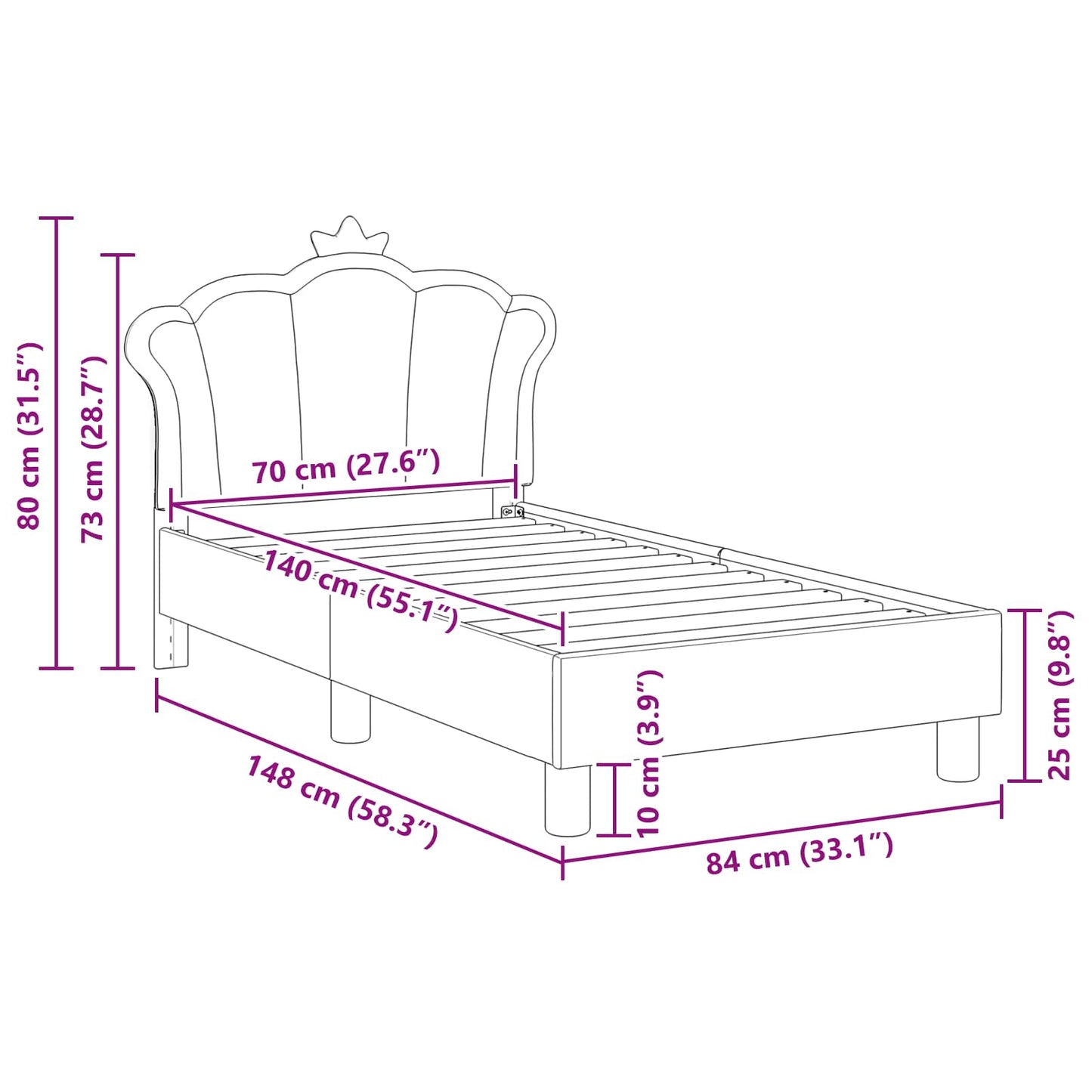 Peuterbedframe met hoofdbord Roze 70 x 140 cm PU