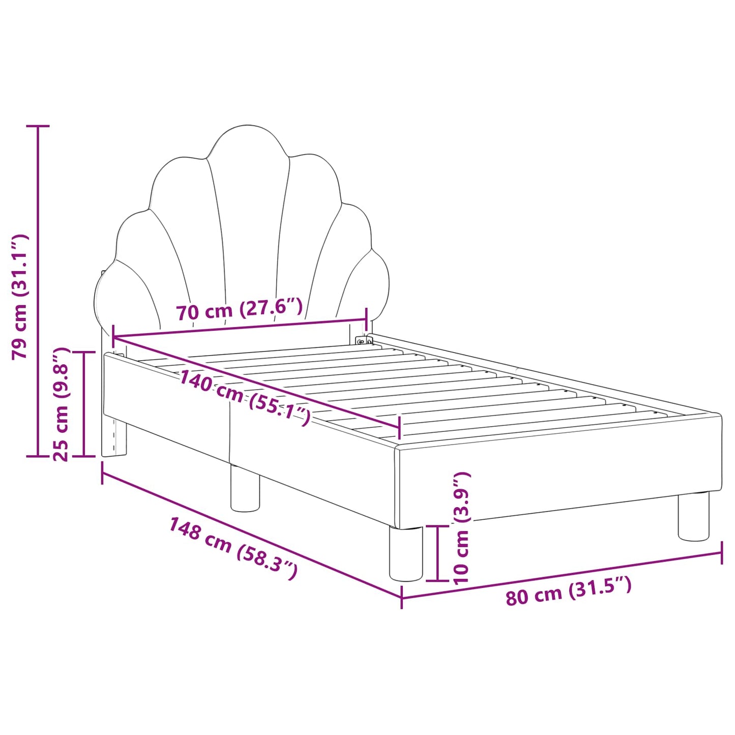 Peuterbedframe met hoofdbord Zwart 70 x 140 cm Fluweel is nu te koop bij PeponiXL, paradijselijk wonen!