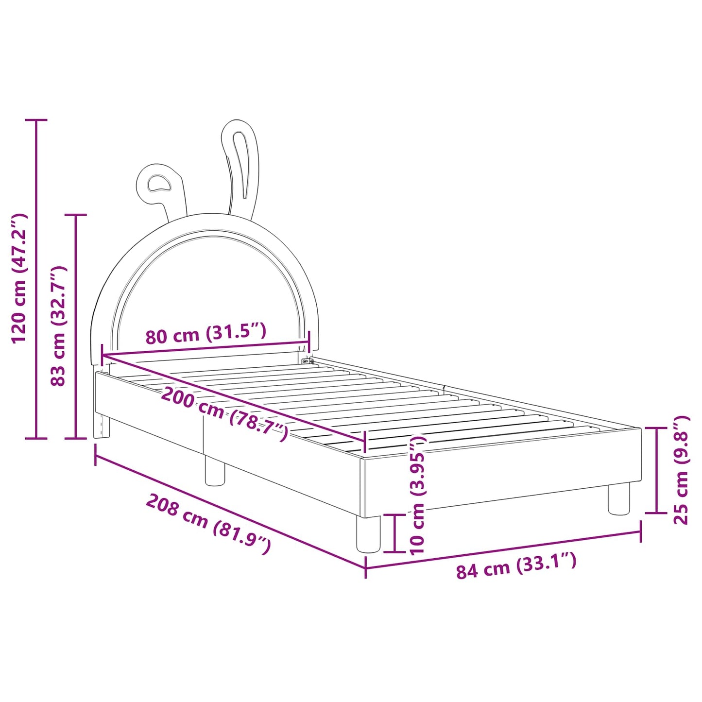 Bedframe voor kinderen met hoofdbord Lichtgrijs 80 x 200 cm PU is nu te koop bij PeponiXL, paradijselijk wonen!