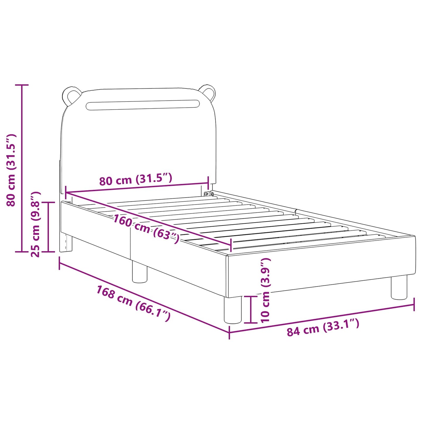 Bedframe voor kinderen met hoofdbord Zwart 80 x 160 cm Stof is nu te koop bij PeponiXL, paradijselijk wonen!