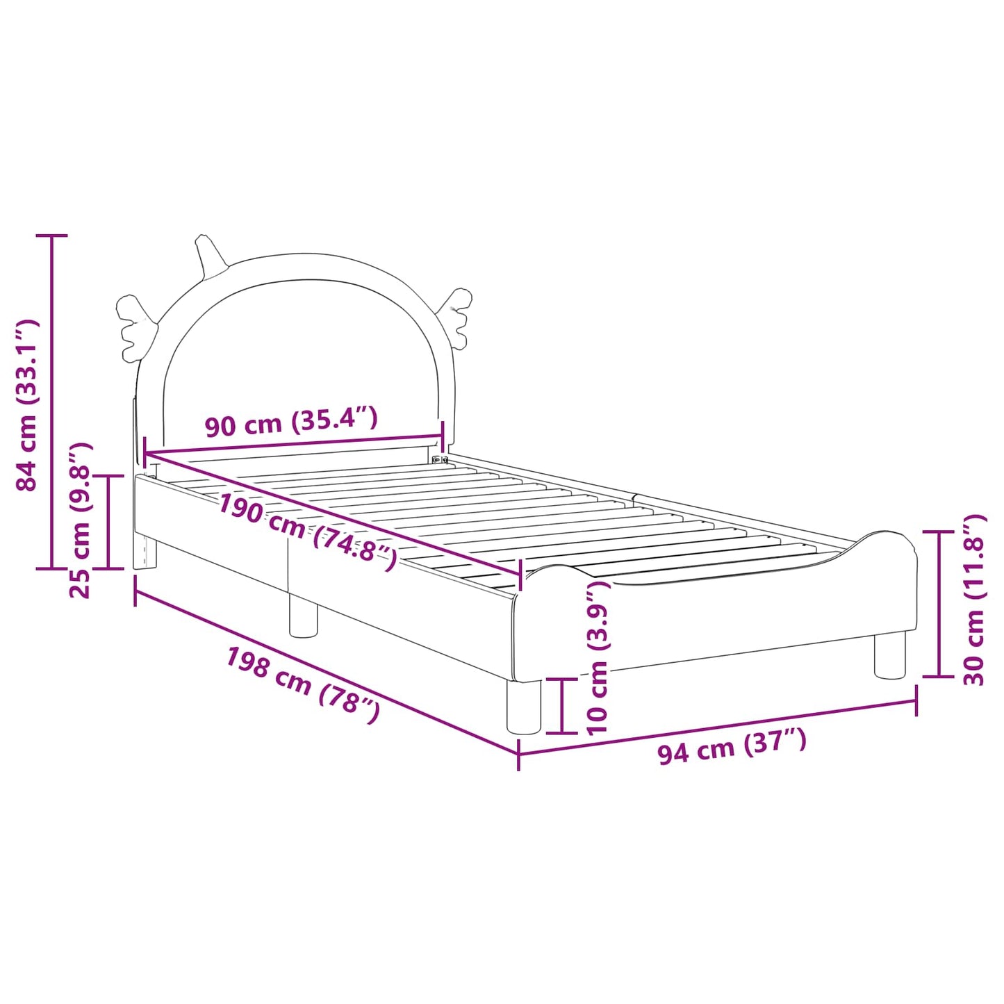 Bedframe voor kinderen met hoofdbord Roze 90 x 190 cm PU is nu te koop bij PeponiXL, paradijselijk wonen!