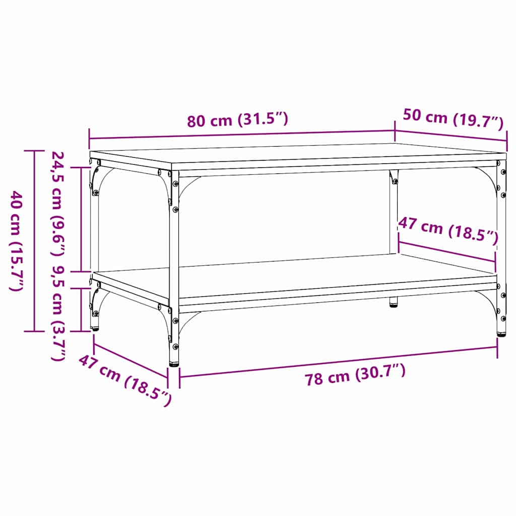Salontafel Zwart Eiken 81 x 50 x 40 cm Bewerkt hout is nu te koop bij PeponiXL, paradijselijk wonen!
