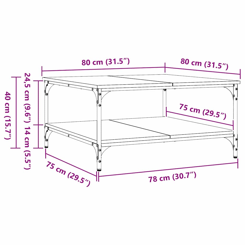 Salontafel Zwart eiken 80 x 80 x 40 cm Bewerkt hout is nu te koop bij PeponiXL, paradijselijk wonen!