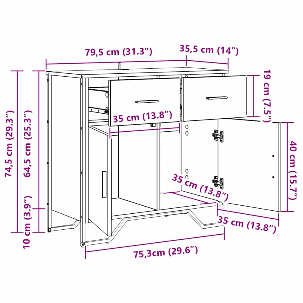 Dressoir met lade Zwart Eiken 79,5 x 35,5 x 74,5 cm is nu te koop bij PeponiXL, paradijselijk wonen!