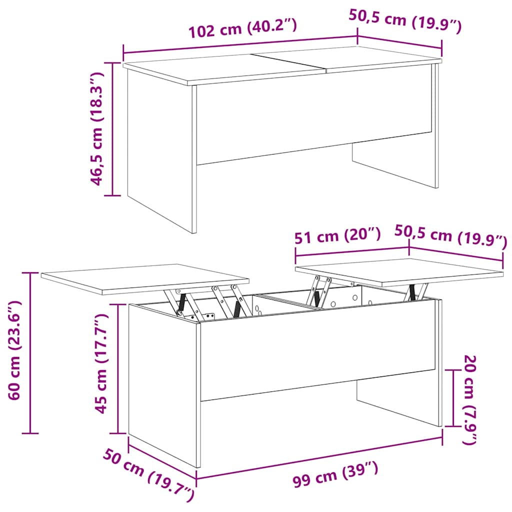 Salontafel Artisan Eiken 102 x 50,5 x 46,5 cm Bewerkt hout is nu te koop bij PeponiXL, paradijselijk wonen!