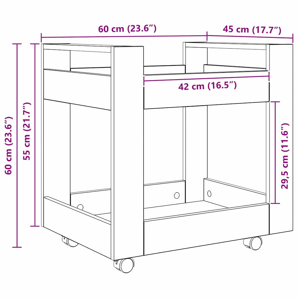 Bureau Trolley Zwart Eiken 60 x 45 x 60 cm Bewerkt hout is nu te koop bij PeponiXL, paradijselijk wonen!