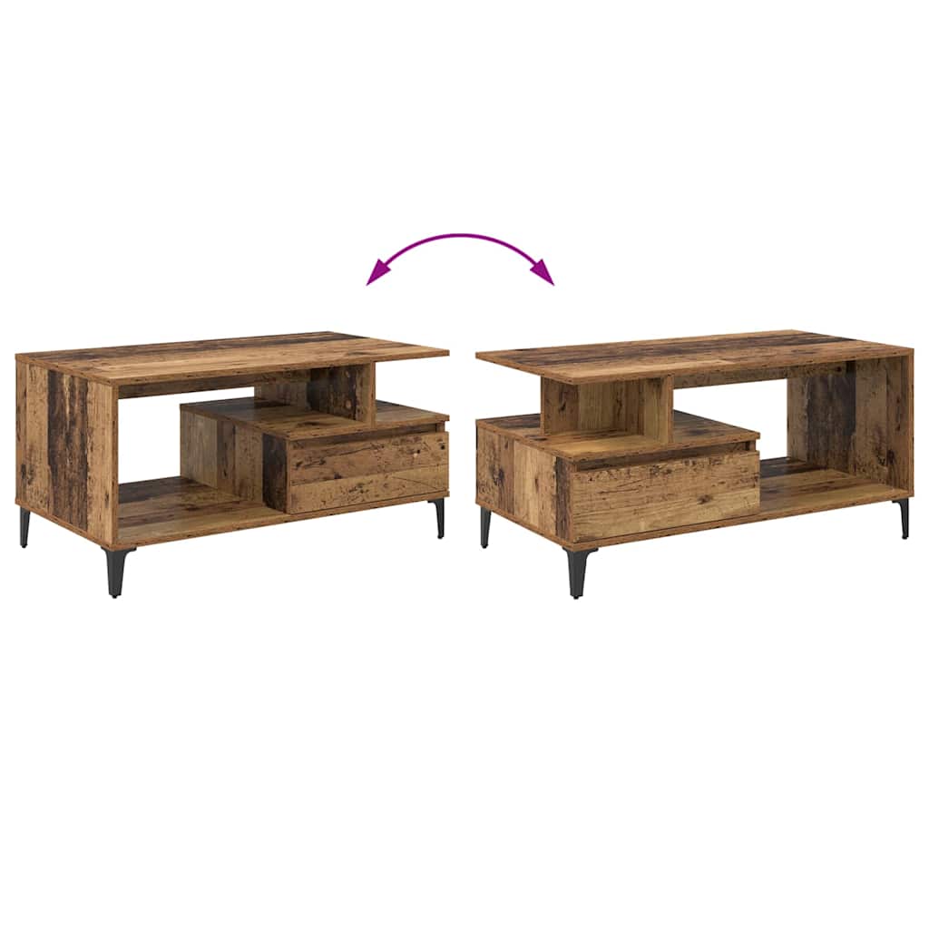 Salontafel met lade Oud Hout 90 x 49 x 45 cm Bewerkt hout is nu te koop bij PeponiXL, paradijselijk wonen!