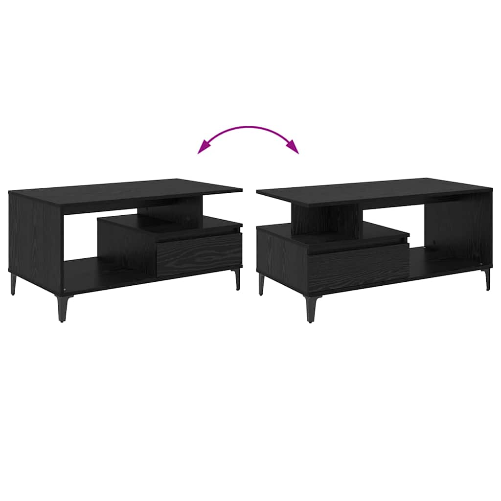 Salontafel met lade Zwart Eiken 90 x 49 x 45 cm Bewerkt hout is nu te koop bij PeponiXL, paradijselijk wonen!