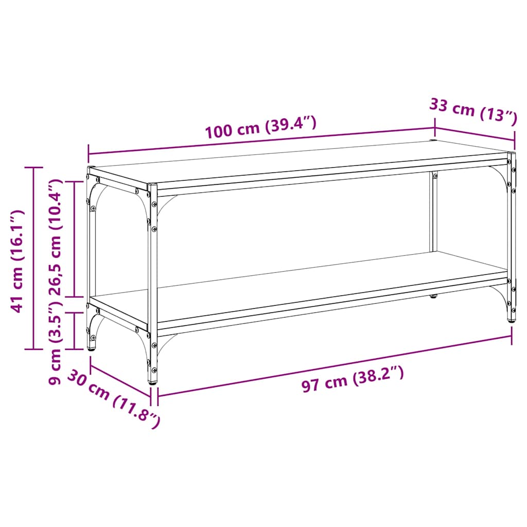 TV-kast Zwart Eiken 100x33x41cm Gemonteerd hout en ijzer is nu te koop bij PeponiXL, paradijselijk wonen!