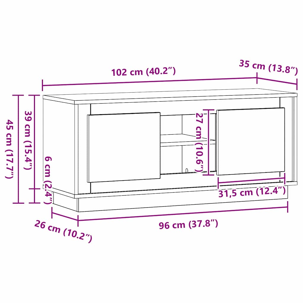 TV-kast Zwart Eiken 102 x 35 x 45 cm Bewerkt hout is nu te koop bij PeponiXL, paradijselijk wonen!