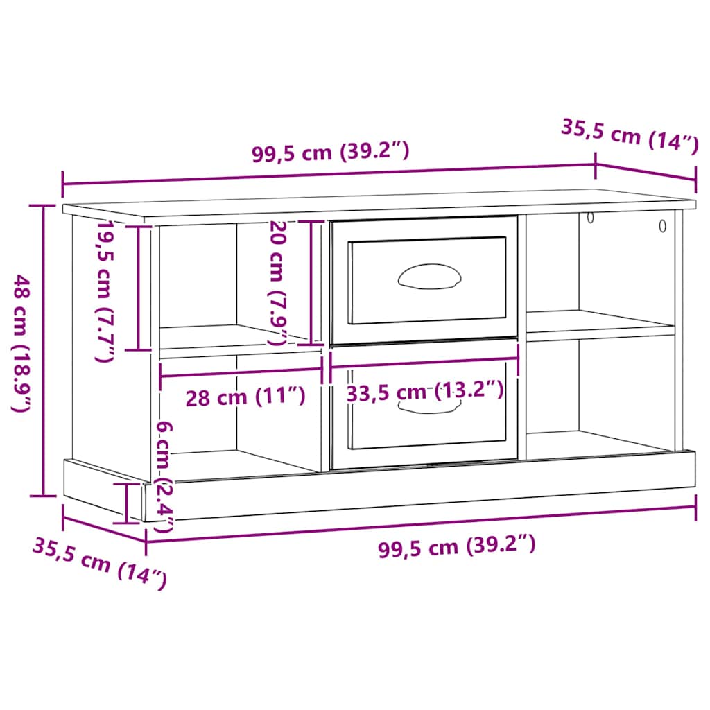 TV-kast met lade Zwart Eiken 99,5 x 35,5 x 48 cm Bewerkt hout is nu te koop bij PeponiXL, paradijselijk wonen!