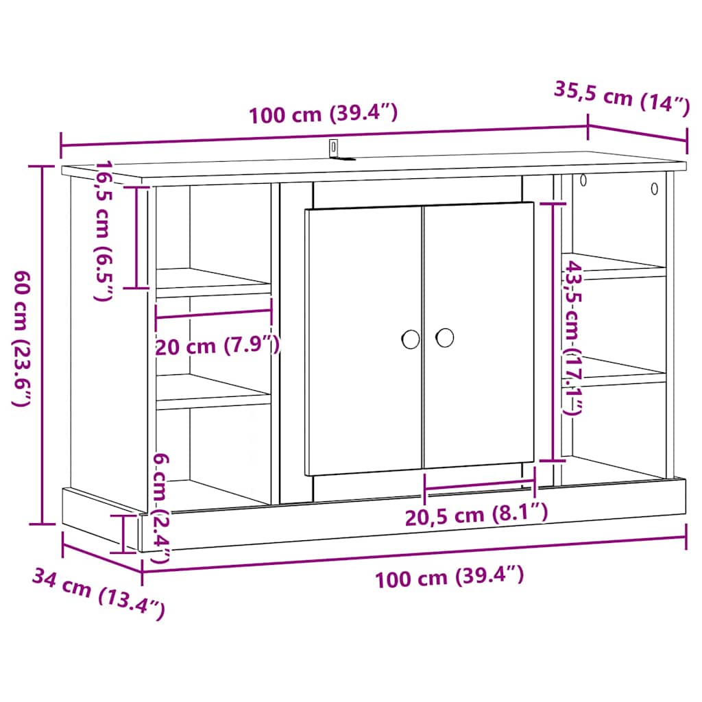 Dressoir Zwart Eiken 100 x 35,5 x 60 cm Bewerkt hout is nu te koop bij PeponiXL, paradijselijk wonen!