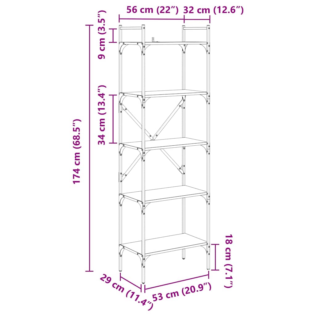 Boekenkast Artisan Eiken 56 x 32 x 174 cm Bewerkt hout is nu te koop bij PeponiXL, paradijselijk wonen!