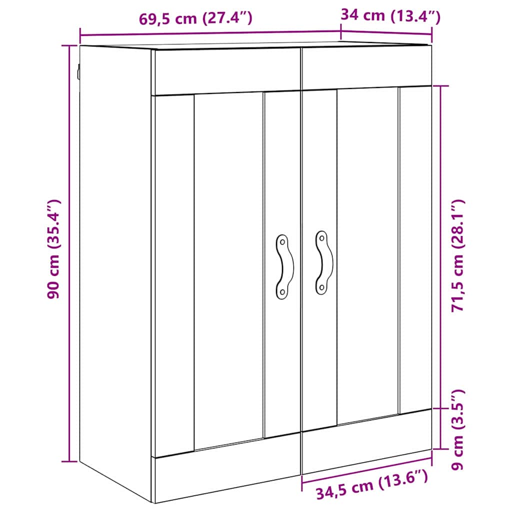 Wandkast Zwart Eiken 69,5 x 34 x 90 cm Bewerkt hout is nu te koop bij PeponiXL, paradijselijk wonen!