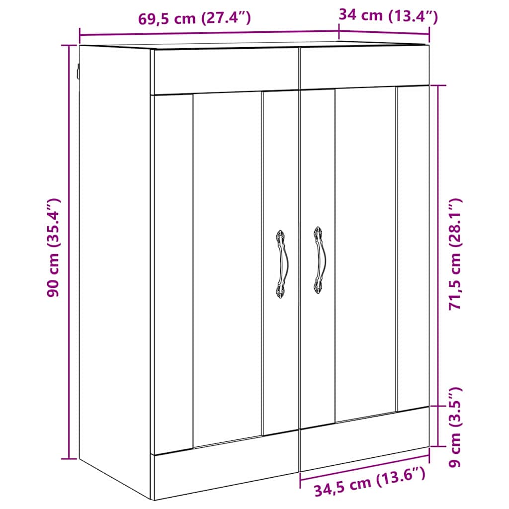 Wandkast Zwart Eiken 69,5 x 34 x 90 cm Bewerkt hout is nu te koop bij PeponiXL, paradijselijk wonen!
