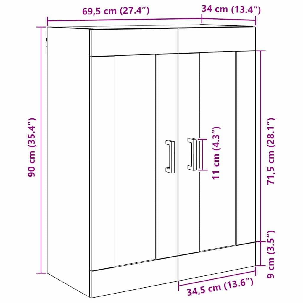 Wandkast Zwart Eiken 69,5 x 34 x 90 cm Bewerkt hout is nu te koop bij PeponiXL, paradijselijk wonen!